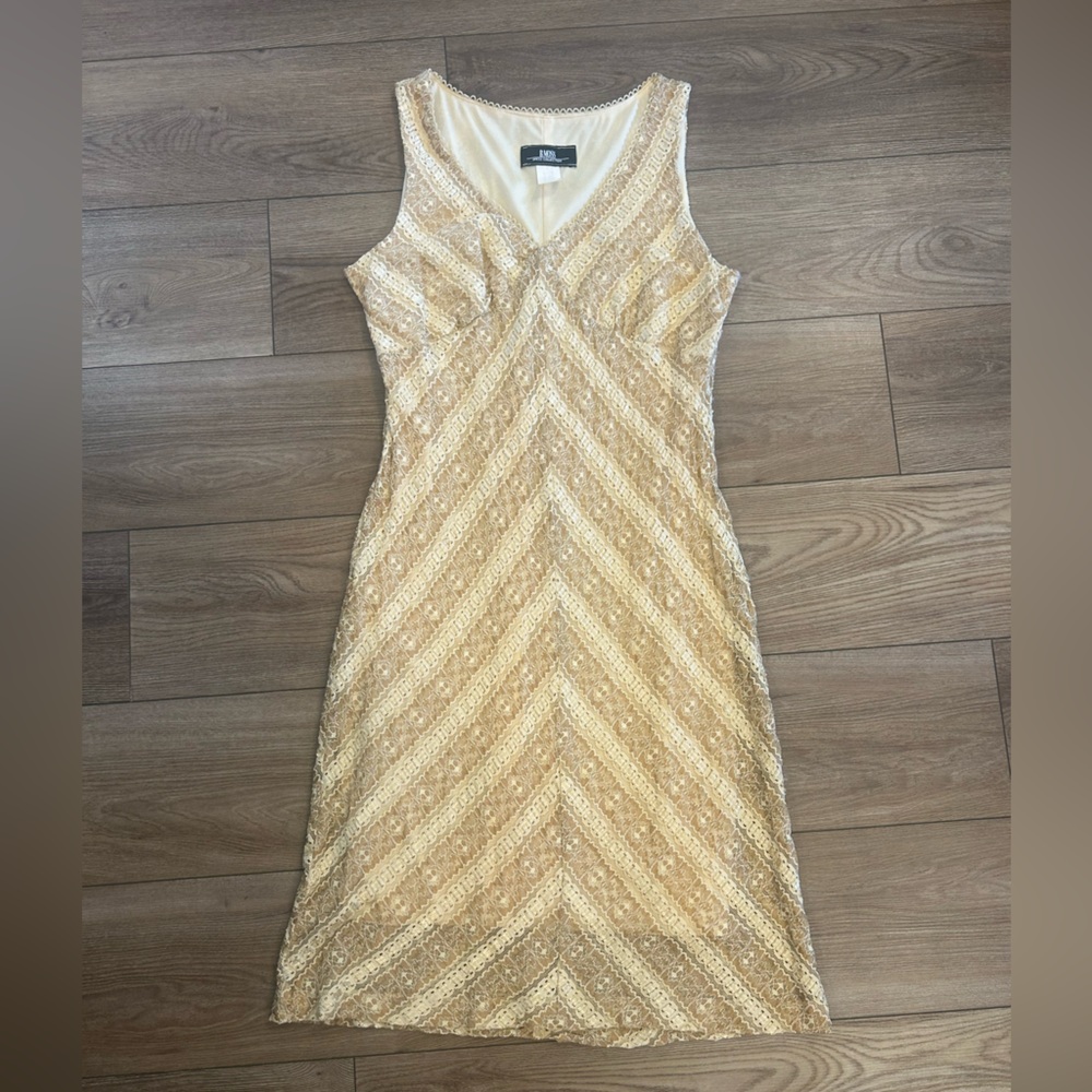 Vintage 90s Y2K Style Lace Sheath Dress Cream B Moss Size Medium?